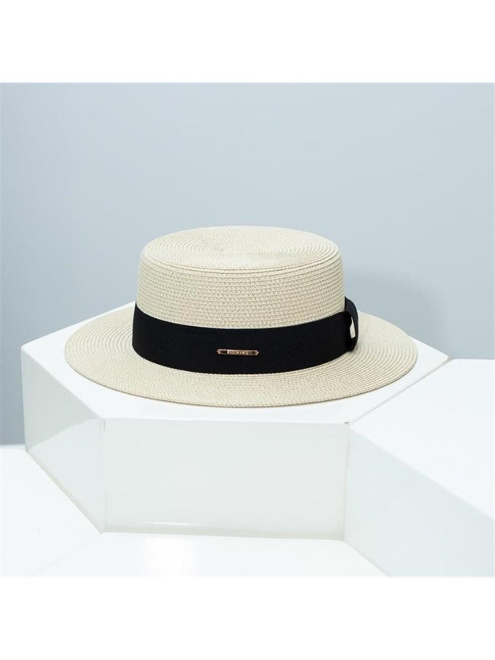 Straw Boater Hat with Ribbon - Picture 2 of 7